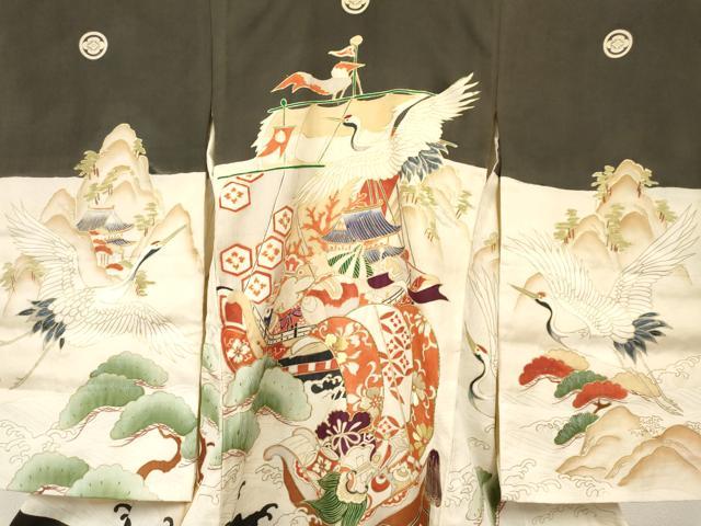 平和屋着物[]お宮参り　男の子　祝着　産着　初着　のしめ　駒刺繍　宝船　飛鶴風景松文　金彩　逸品　DABC5383ma