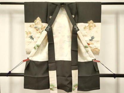 平和屋着物[]お宮参り　男の子　祝着　産着　初着　のしめ　駒刺繍　宝船　飛鶴風景松文　金彩　逸品　DABC5383ma
