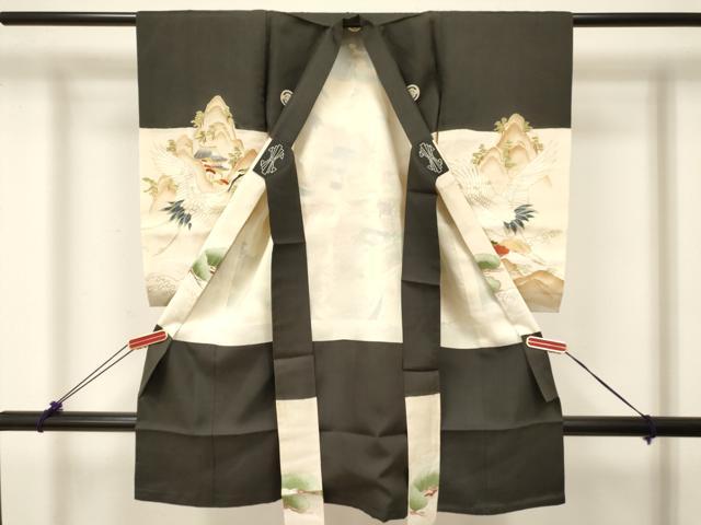 平和屋着物[]お宮参り　男の子　祝着　産着　初着　のしめ　駒刺繍　宝船　飛鶴風景松文　金彩　逸品　DABC5383ma