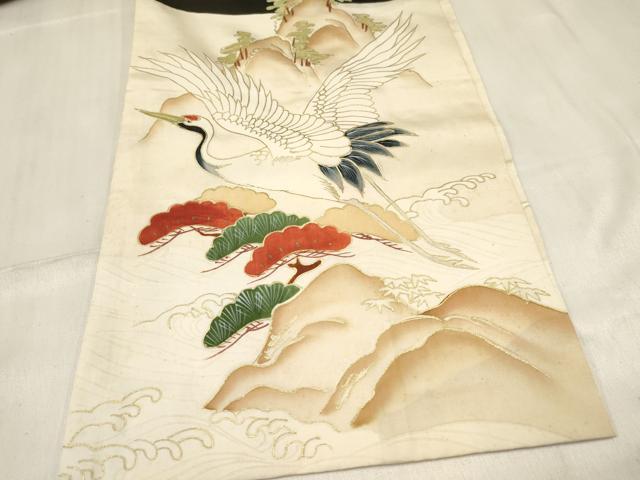 平和屋着物[]お宮参り　男の子　祝着　産着　初着　のしめ　駒刺繍　宝船　飛鶴風景松文　金彩　逸品　DABC5383ma