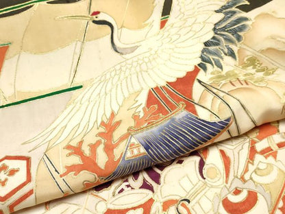 平和屋着物[]お宮参り　男の子　祝着　産着　初着　のしめ　駒刺繍　宝船　飛鶴風景松文　金彩　逸品　DABC5383ma