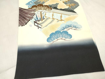 平和屋着物[]お宮参り　男の子　祝着　産着　初着　のしめ　鷹　鷲　破れ色紙重ね風景松文　暈し染め　金彩　逸品　DABC5384ma