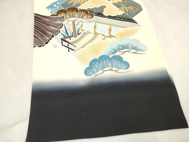 平和屋着物[]お宮参り 男の子 祝着 産着 初着 のしめ 鷹 鷲 破れ色紙重ね風景松文 暈し染め 金彩 逸品 DABC5384ma