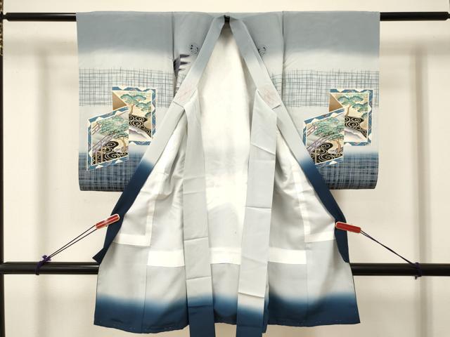 平和屋着物[]お宮参り 男の子 祝着 産着 初着 のしめ 駒刺繍 鷹 鷲 屏風笹竹松文 暈し染め 金銀彩 逸品 DABC5386ma