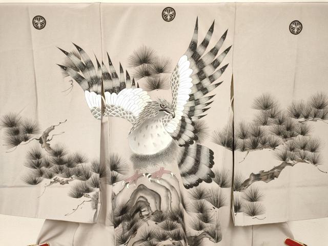 平和屋着物[]お宮参り　男の子　祝着　産着　初着　のしめ　作家物　鷹　鷲　松文　金彩　逸品　DABC5387ma