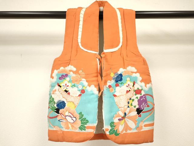 平和屋着物[]アンティーク　大正ロマン　女の子　子供　被布　駒刺繍　糸車　鼓花車文　金彩　逸品　DABC5390ma