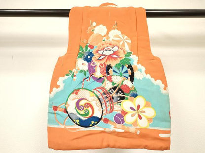 平和屋着物[]アンティーク　大正ロマン　女の子　子供　被布　駒刺繍　糸車　鼓花車文　金彩　逸品　DABC5390ma