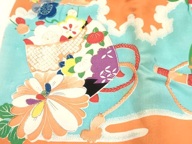 平和屋着物[]アンティーク　大正ロマン　女の子　子供　被布　駒刺繍　糸車　鼓花車文　金彩　逸品　DABC5390ma