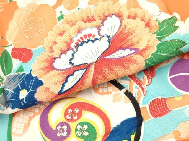 平和屋着物[]アンティーク　大正ロマン　女の子　子供　被布　駒刺繍　糸車　鼓花車文　金彩　逸品　DABC5390ma
