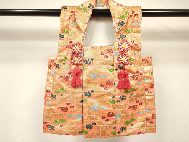 平和屋着物[]女の子　子供　被布　雲取り花文　金糸　DABC5391ma