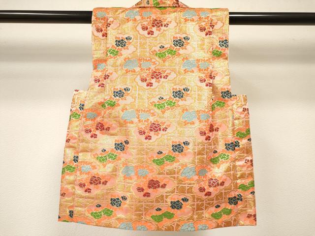 平和屋着物[]女の子　子供　被布　雲取り花文　金糸　DABC5391ma