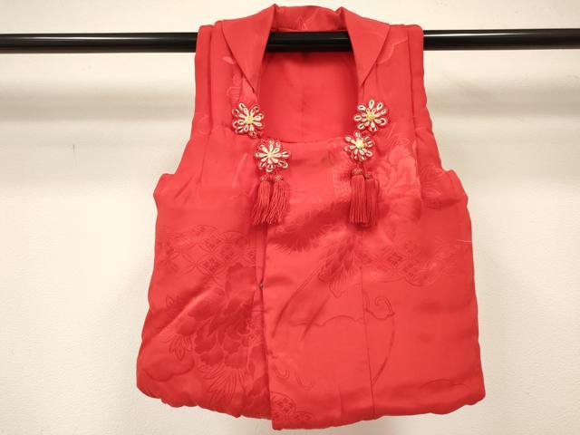平和屋着物[]女の子　子供　被布　草花地紋　深緋色　逸品　DABC5394ma