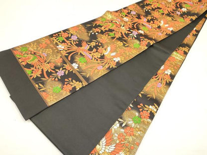 平和屋着物[]女の子　子供　全通柄袋帯　鳳凰花文　黒地　金糸　逸品　DABC5403ma