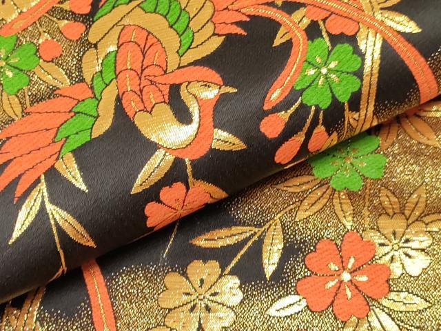 平和屋着物[]女の子　子供　全通柄袋帯　鳳凰花文　黒地　金糸　逸品　DABC5403ma