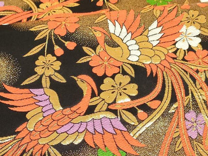 平和屋着物[]女の子　子供　全通柄袋帯　鳳凰花文　黒地　金糸　逸品　DABC5403ma