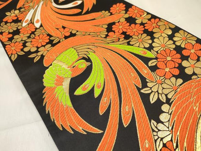 平和屋着物[]女の子　子供　全通柄袋帯　鳳凰花文　黒地　金糸　逸品　DABC5405ma