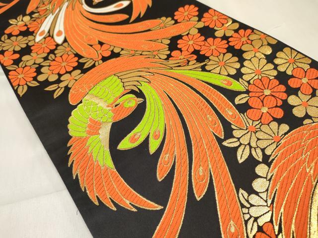 平和屋着物[]女の子　子供　全通柄袋帯　鳳凰花文　黒地　金糸　逸品　DABC5405ma