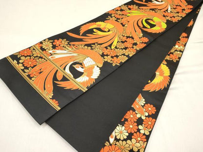 平和屋着物[]女の子　子供　全通柄袋帯　鳳凰花文　黒地　金糸　逸品　DABC5405ma
