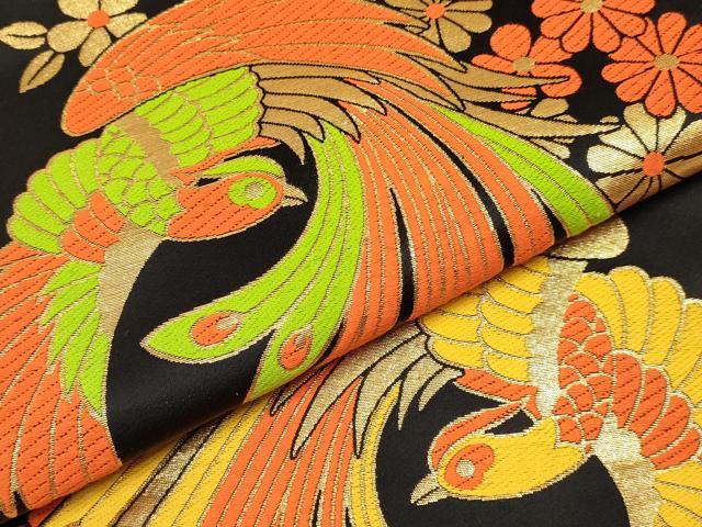 平和屋着物[]女の子　子供　全通柄袋帯　鳳凰花文　黒地　金糸　逸品　DABC5405ma