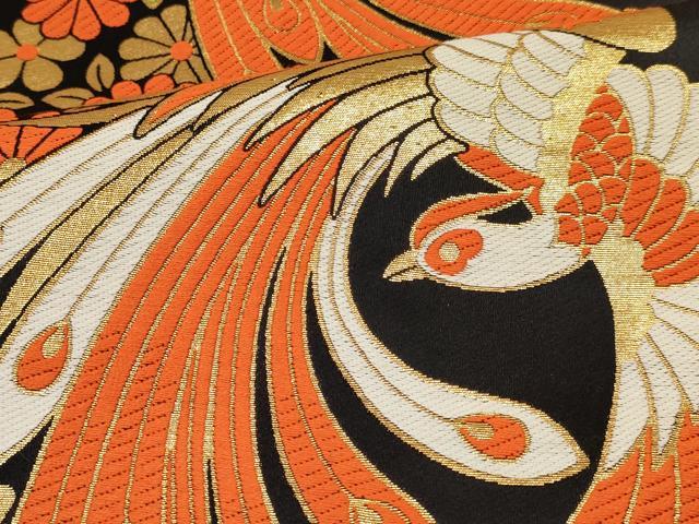 平和屋着物[]女の子　子供　全通柄袋帯　鳳凰花文　黒地　金糸　逸品　DABC5405ma