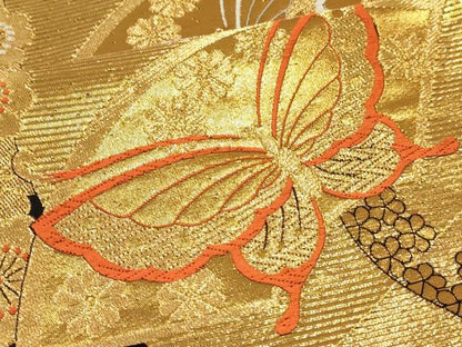 平和屋着物[]女の子 子供 全通柄袋帯 地紙花蝶文 黒地 金糸 逸品 DABC5407ma