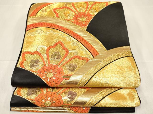 平和屋着物[]女の子 子供 全通柄袋帯 洋花青海波 黒地 金糸 逸品 DABC5408ma