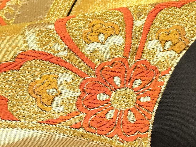 平和屋着物[]女の子　子供　全通柄袋帯　洋花青海波　黒地　金糸　逸品　DABC5408ma