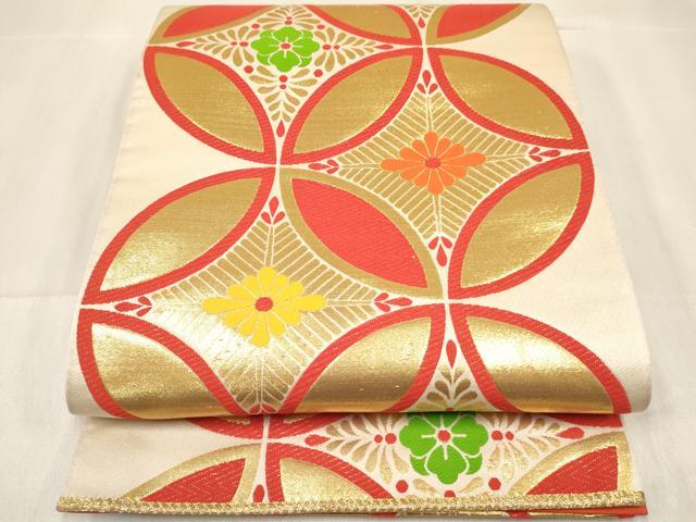 平和屋着物[]女の子　子供　全通柄袋帯　七宝花文　金糸　逸品　DABC5415ma