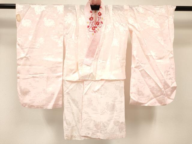 平和屋着物[]七五三　女の子　３歳　祝着　三つ身　長襦袢(無双仕立て・半衿刺繍)セット　御所車花文　金彩　逸品　DABC5416ma