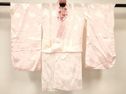 平和屋着物[]七五三 女の子 ３歳 祝着 三つ身 長襦袢(無双仕立て・半衿刺繍)セット 御所車花文 金彩 逸品 DABC5416ma