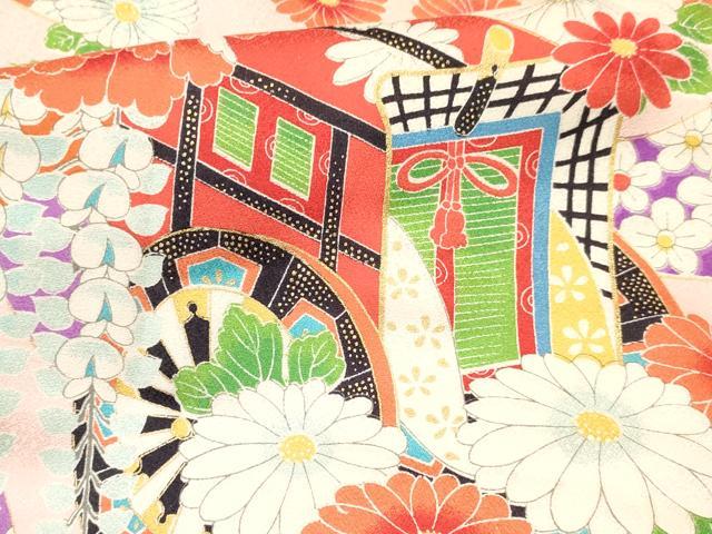 平和屋着物[]七五三　女の子　３歳　祝着　三つ身　長襦袢(無双仕立て・半衿刺繍)セット　御所車花文　金彩　逸品　DABC5416ma