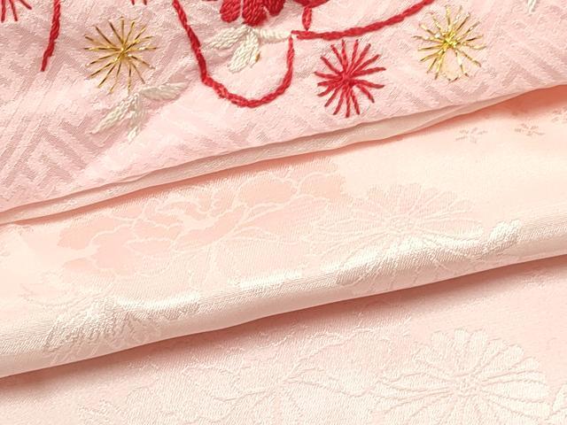平和屋着物[]七五三　女の子　３歳　祝着　三つ身　長襦袢(無双仕立て・半衿刺繍)セット　御所車花文　金彩　逸品　DABC5416ma