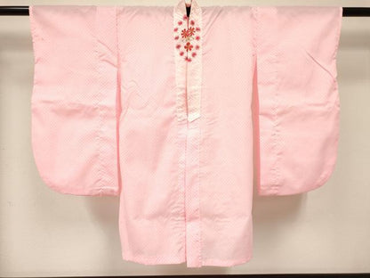 平和屋着物[]七五三　女の子　３歳　祝着　三つ身　長襦袢(単衣・半衿刺繍)セット　几帳飛鶴風景花文　金彩　逸品　DABC5417ma