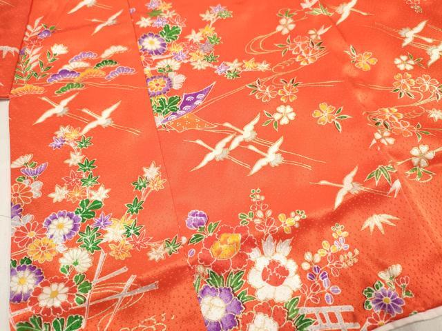 平和屋着物[]七五三 女の子 ３歳 祝着 三つ身 長襦袢(単衣・半衿刺繍)セット 几帳飛鶴風景花文 金彩 逸品 DABC5417ma