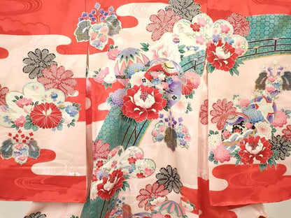 平和屋着物[]七五三　女の子　３歳　祝着　三つ身　長襦袢(袷)セット　鞠花文　金銀彩　逸品　DABC5418ma