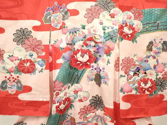 平和屋着物[]七五三　女の子　３歳　祝着　三つ身　長襦袢(袷)セット　鞠花文　金銀彩　逸品　DABC5418ma