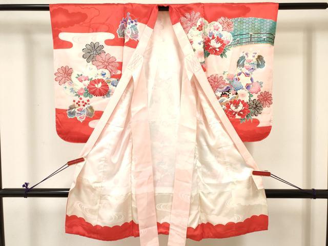 平和屋着物[]七五三　女の子　３歳　祝着　三つ身　長襦袢(袷)セット　鞠花文　金銀彩　逸品　DABC5418ma