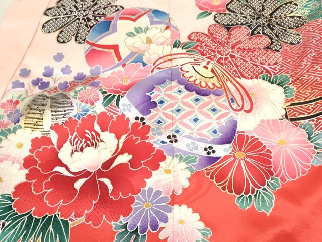 平和屋着物[]七五三　女の子　３歳　祝着　三つ身　長襦袢(袷)セット　鞠花文　金銀彩　逸品　DABC5418ma