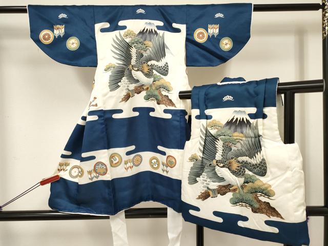 平和屋着物[]七五三 男の子 被布セット 鷹 鷲 風景松文 金彩 逸品 DABC5419ma