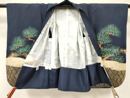 平和屋着物[]男の子 子供 羽織 鷹 鷲 風景松文 金彩 DABC5422ma