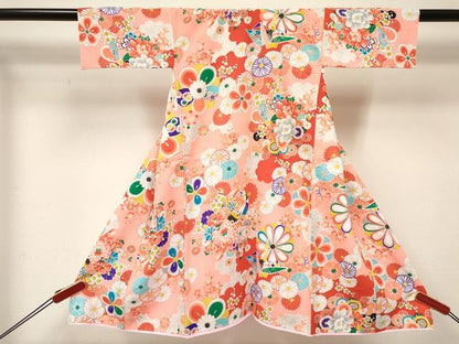 平和屋着物[]女の子　子供　３歳　祝着　三つ身　折り鶴　乱菊　鞠花文　金銀彩　逸品　DABC5430ma
