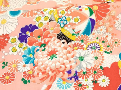 平和屋着物[]女の子　子供　３歳　祝着　三つ身　折り鶴　乱菊　鞠花文　金銀彩　逸品　DABC5430ma