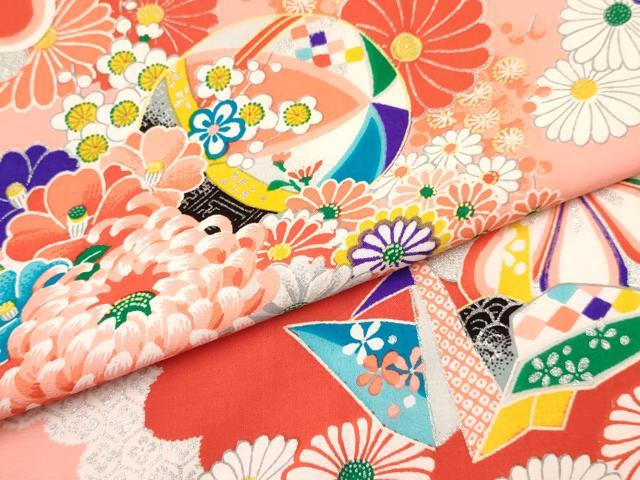 平和屋着物[]女の子　子供　３歳　祝着　三つ身　折り鶴　乱菊　鞠花文　金銀彩　逸品　DABC5430ma