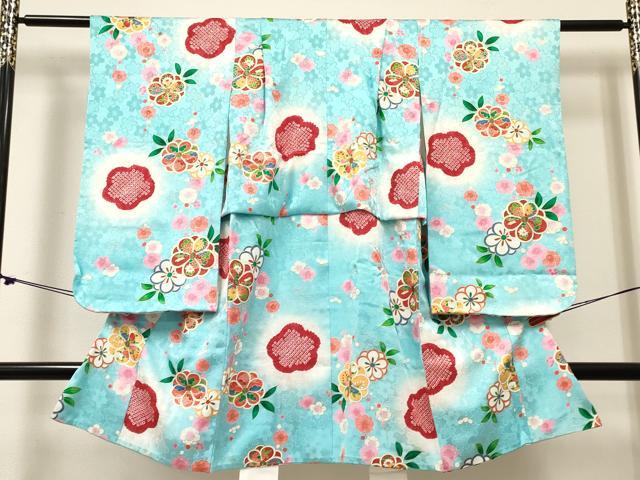 平和屋着物[]女の子　子供　３歳　祝着　三つ身　絞り　枝花文　暈し染め　金彩　逸品　DABC5431ma