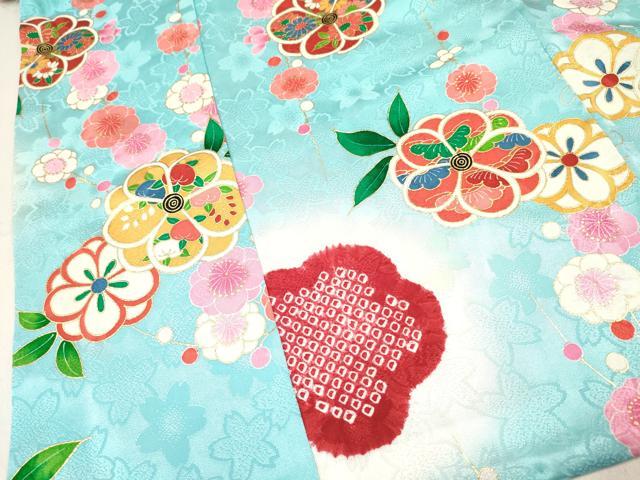 平和屋着物[]女の子　子供　３歳　祝着　三つ身　絞り　枝花文　暈し染め　金彩　逸品　DABC5431ma