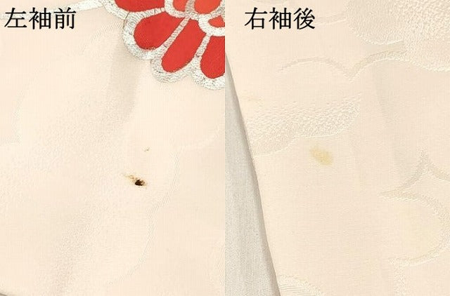 平和屋着物[]七五三　女の子　３歳　祝着　三つ身　舞蝶芝菊文　銀彩　洗える着物　DABC5436ma