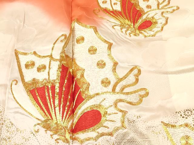 平和屋着物∵女の子　十三参り　子供　祝着　駒刺繍　花蝶文　暈し染め　銀彩　逸品　DABC5437ma