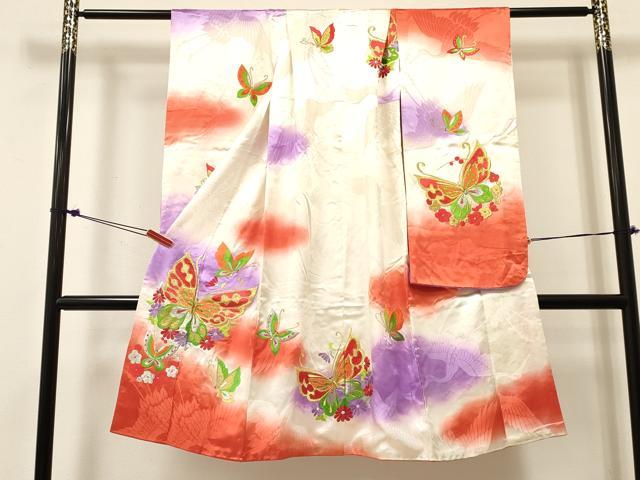 平和屋着物[]七五三　女の子　７歳　祝着　四つ身　総刺繍　花蝶文　暈し染め　金銀糸　逸品　DABC5438ma