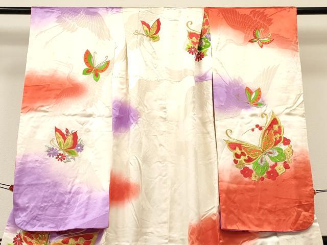 平和屋着物[]七五三　女の子　７歳　祝着　四つ身　総刺繍　花蝶文　暈し染め　金銀糸　逸品　DABC5438ma