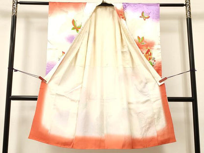 平和屋着物[]七五三　女の子　７歳　祝着　四つ身　総刺繍　花蝶文　暈し染め　金銀糸　逸品　DABC5438ma